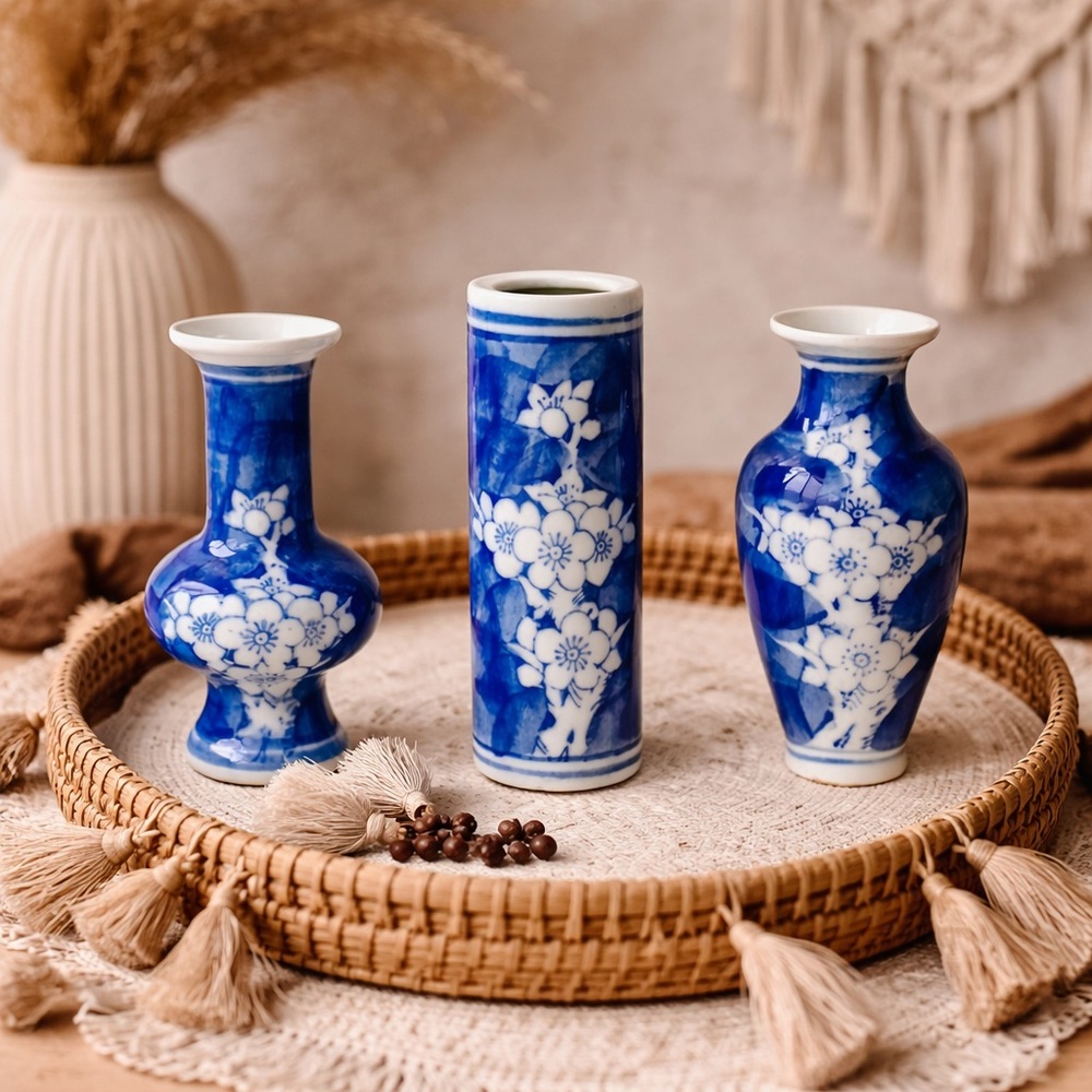 Japanese Chinese Apple Cherry Blossom Mini Bud Vases‎ Set of 3